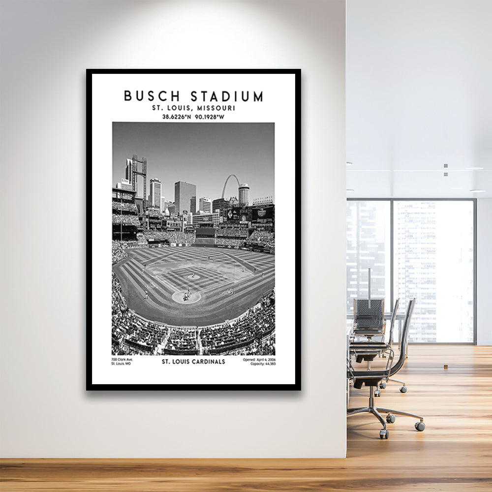 Busch Stadium Black And White, St. Louis Cardinals Baseball Stadium Wall Art Print, Framed Art Prints Wall Decor