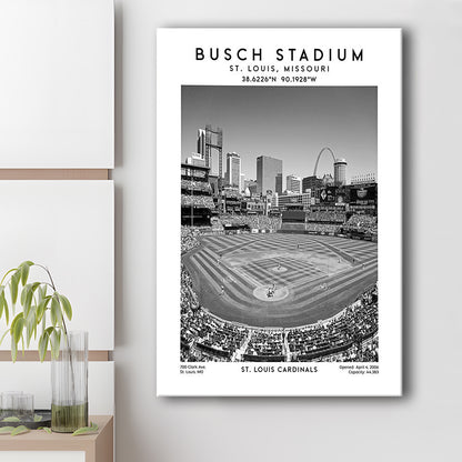 Busch Stadium Black And White, St. Louis Cardinals Baseball Stadium Wall Art Print, Canvas Prints Wall Art, Man Cave Decor