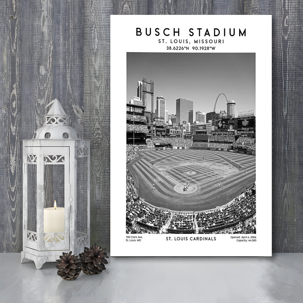 Busch Stadium Black And White, St. Louis Cardinals Baseball Stadium Wall Art Print, Canvas Prints Wall Art, Man Cave Decor