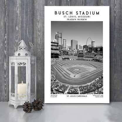 Busch Stadium Black And White, St. Louis Cardinals Baseball Stadium Wall Art Print, Canvas Prints Wall Art, Man Cave Decor