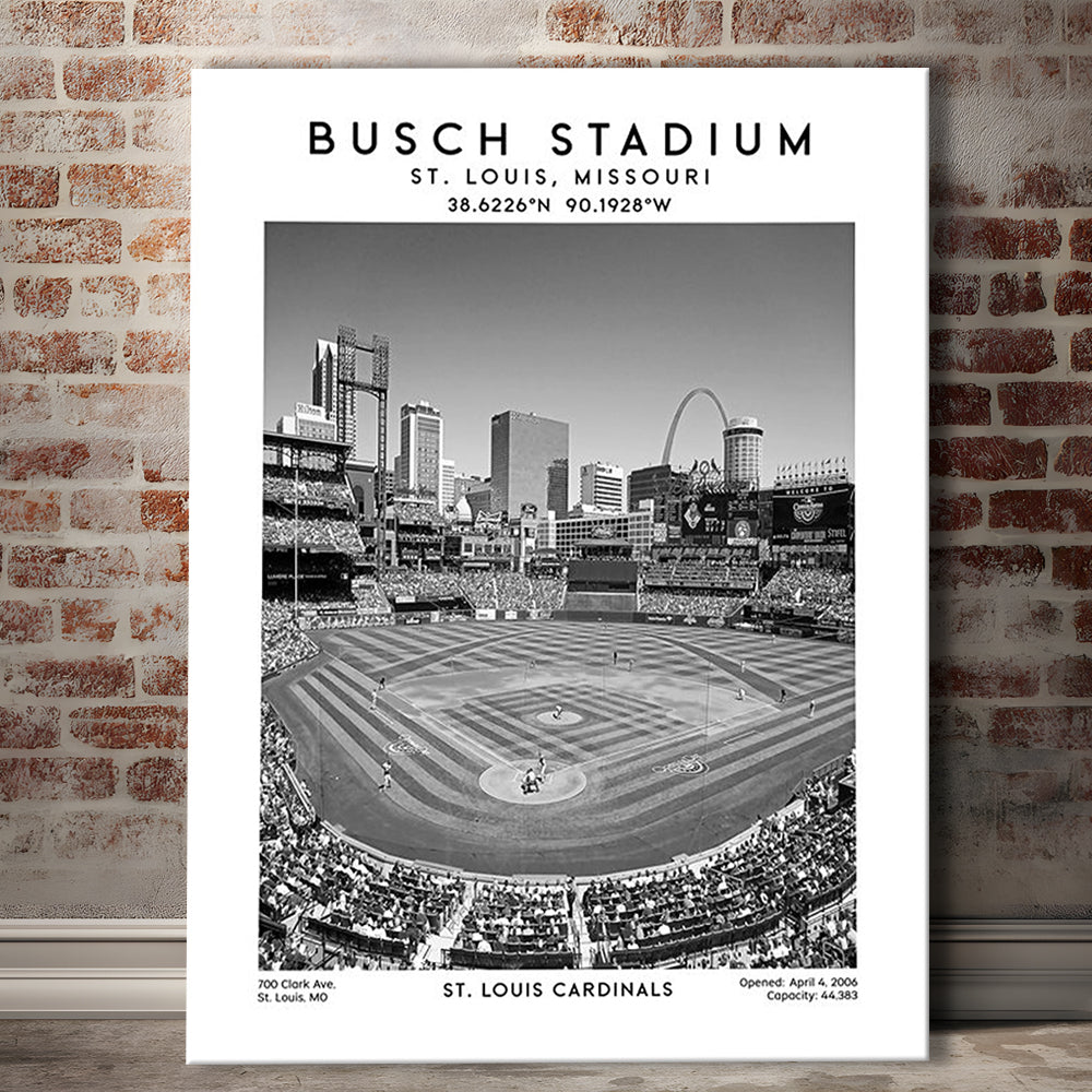 Busch Stadium Black And White, St. Louis Cardinals Baseball Stadium Wall Art Print, Canvas Prints Wall Art, Man Cave Decor