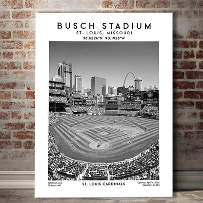 Busch Stadium Black And White, St. Louis Cardinals Baseball Stadium Wall Art Print, Canvas Prints Wall Art, Man Cave Decor