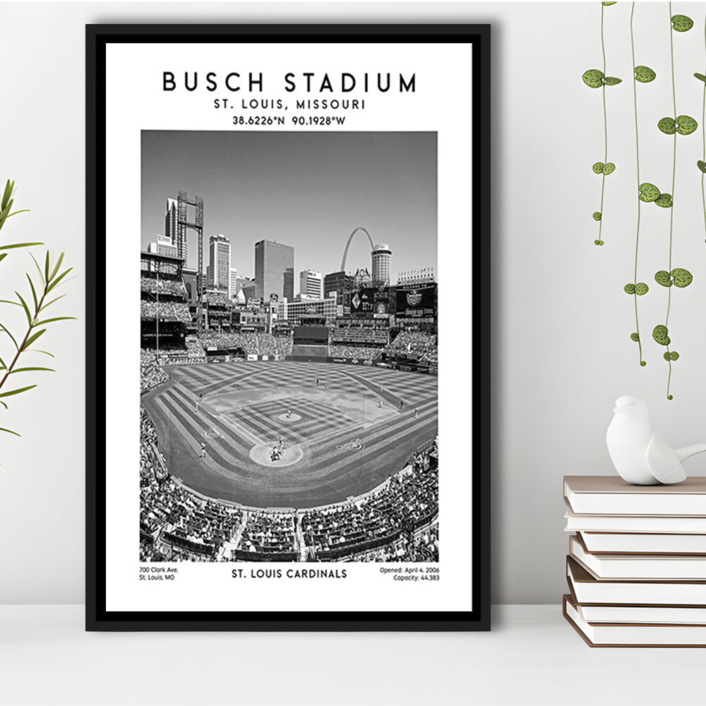 Busch Stadium Black And White, St. Louis Cardinals Baseball Stadium Wall Art Print, Framed Canvas Prints Wall Art