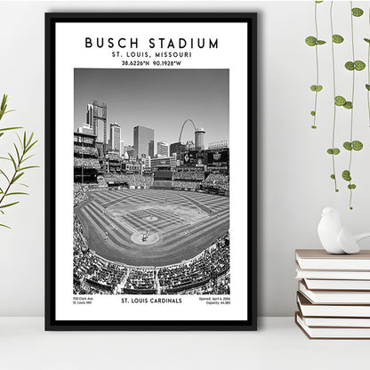 Busch Stadium Black And White, St. Louis Cardinals Baseball Stadium Wall Art Print, Framed Canvas Prints Wall Art
