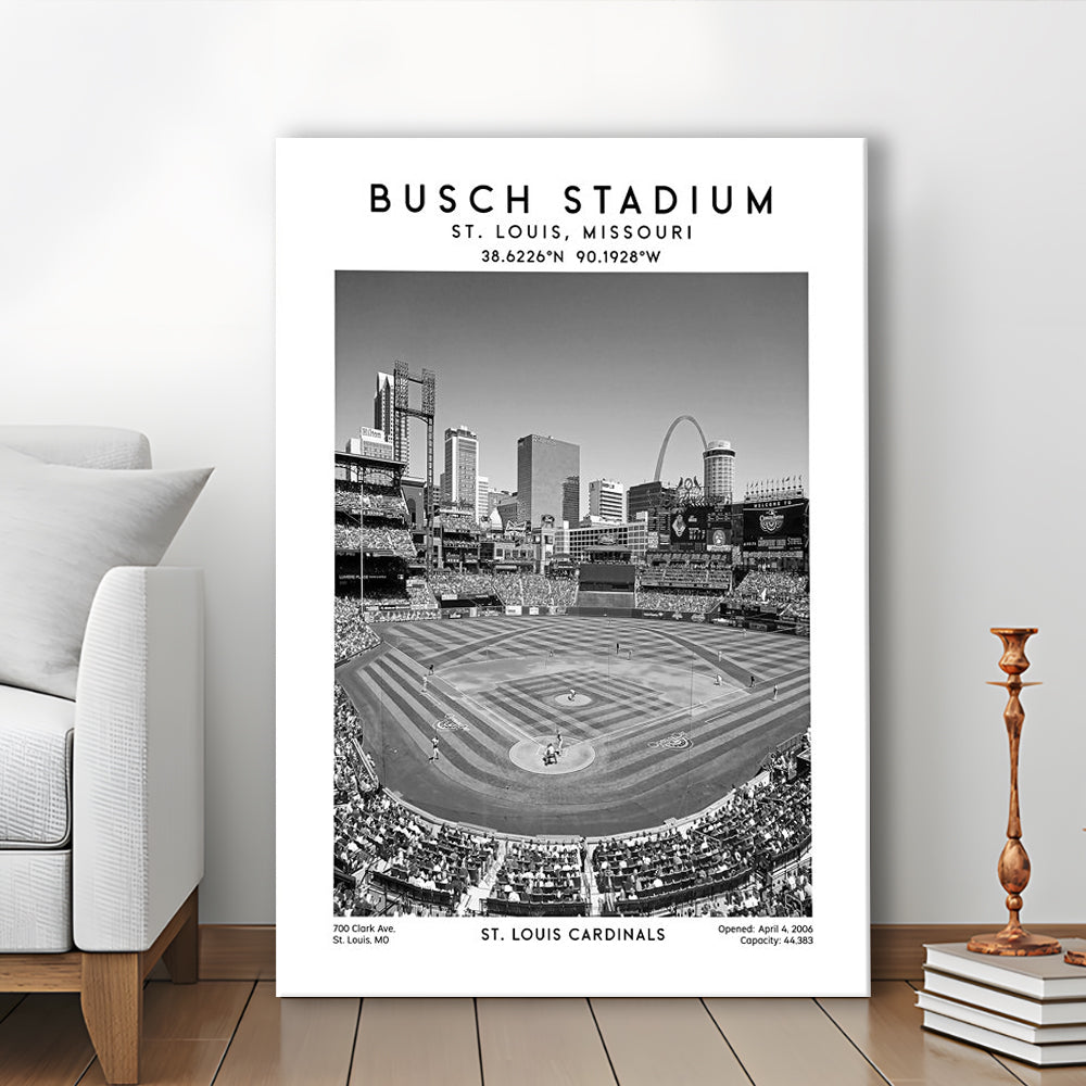 Busch Stadium Black And White, St. Louis Cardinals Baseball Stadium Wall Art Print, Canvas Prints Wall Art, Man Cave Decor