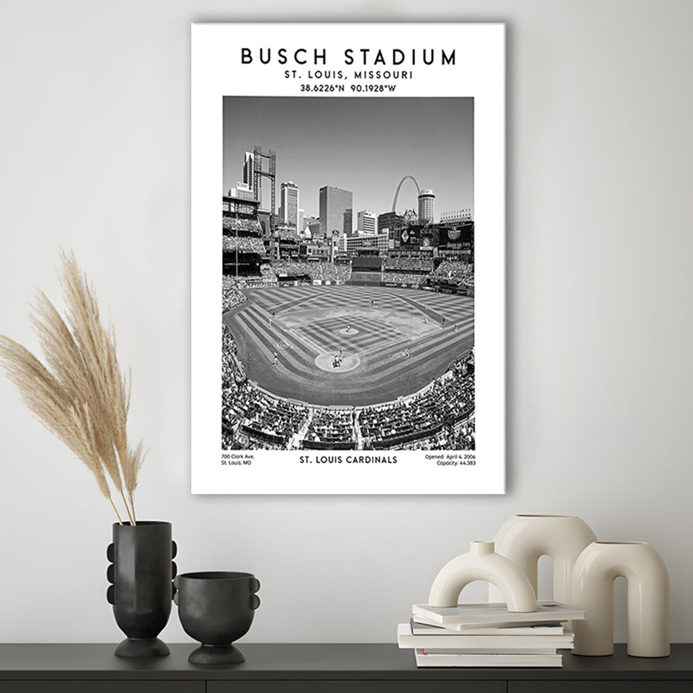 Busch Stadium Black And White, St. Louis Cardinals Baseball Stadium Wall Art Print, Canvas Prints Wall Art, Man Cave Decor