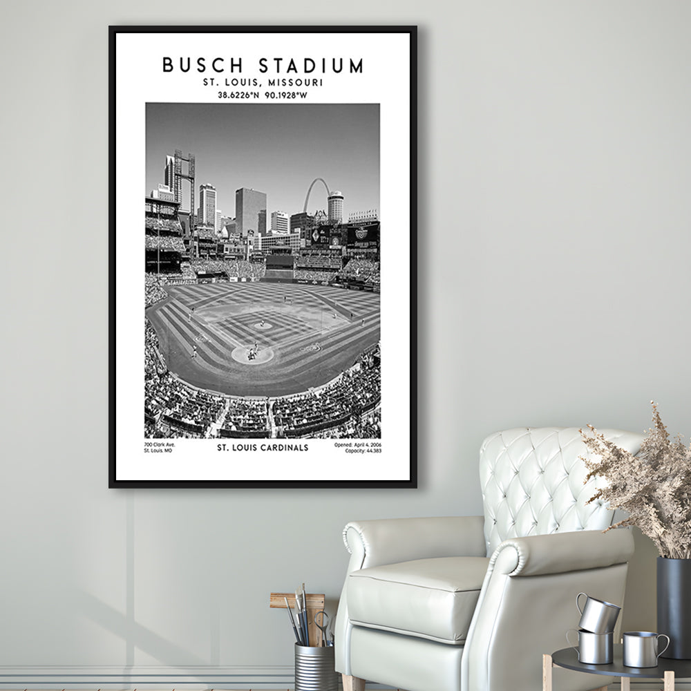 Busch Stadium Black And White, St. Louis Cardinals Baseball Stadium Wall Art Print, Framed Canvas Prints Wall Art