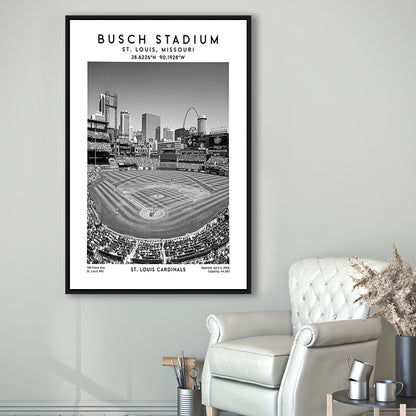 Busch Stadium Black And White, St. Louis Cardinals Baseball Stadium Wall Art Print, Framed Canvas Prints Wall Art