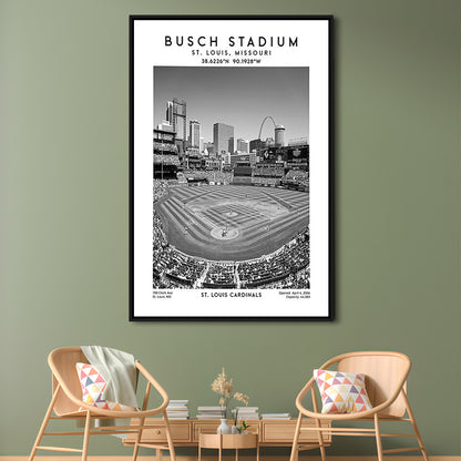 Busch Stadium Black And White, St. Louis Cardinals Baseball Stadium Wall Art Print, Framed Canvas Prints Wall Art