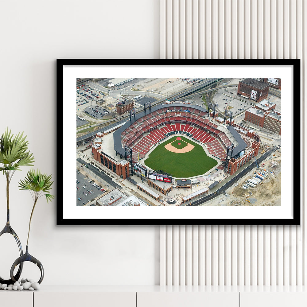 Busch Stadium Overhead View, Stadium Canvas, Sport Art, Gift for him, White Border Framed Art Print Wall Decor