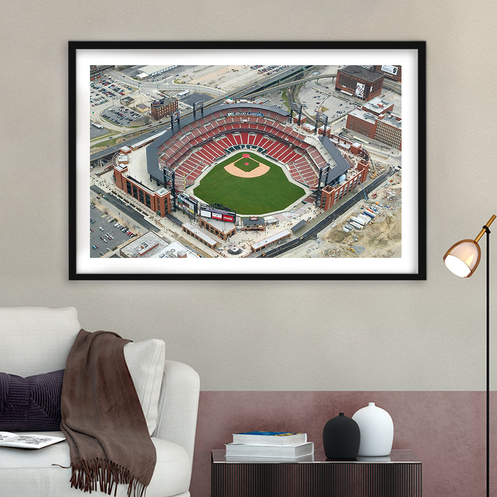 Busch Stadium Overhead View, Stadium Canvas, Sport Art, Gift for him, White Border Framed Art Print Wall Decor