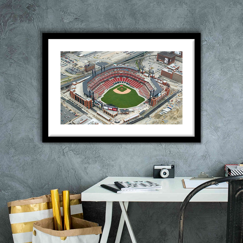 Busch Stadium Overhead View, Stadium Canvas, Sport Art, Gift for him, White Border Framed Art Print Wall Decor