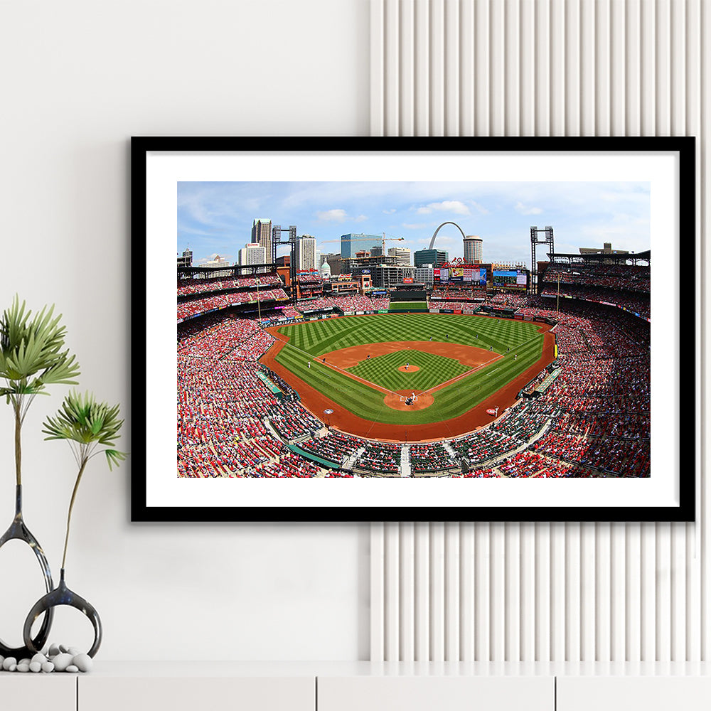 Busch Stadium, Stadium Canvas, Sport Art, Gift for him, White Border Framed Art Print Wall Decor