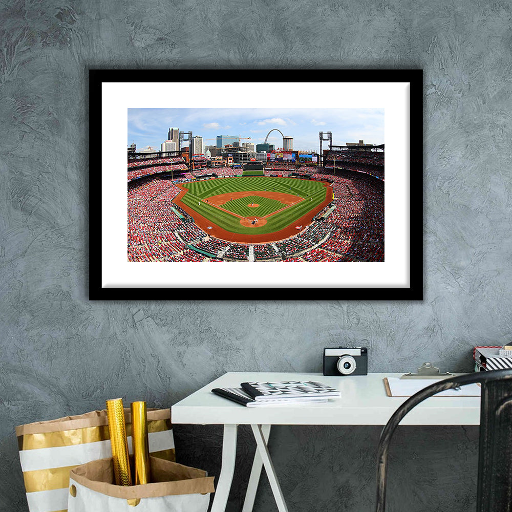 Busch Stadium, Stadium Canvas, Sport Art, Gift for him, White Border Framed Art Print Wall Decor