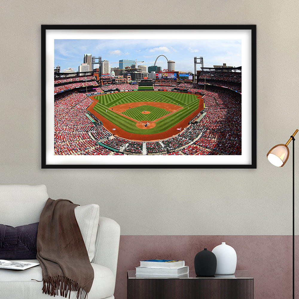 Busch Stadium, Stadium Canvas, Sport Art, Gift for him, White Border Framed Art Print Wall Decor
