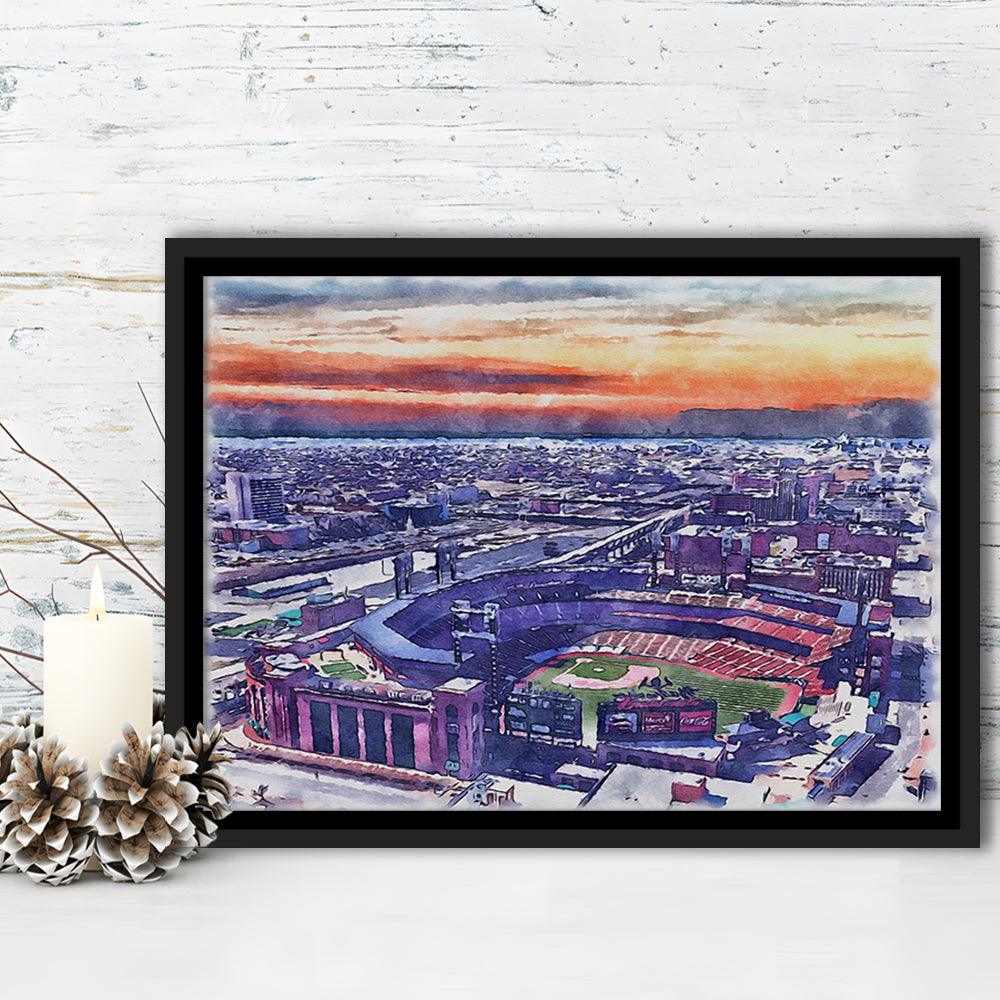 Busch Painting Stadium Watercolor, St Louis, Missouri Watercolor, Sport Gift Art, Framed Canvas Print Wall Art