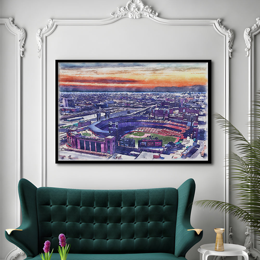 Busch Painting Stadium Watercolor, St Louis, Missouri Watercolor, Sport Gift Art, Framed Art Print Wall Decor