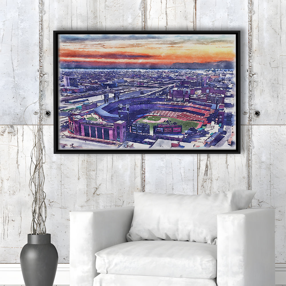 Busch Painting Stadium Watercolor, St Louis, Missouri Watercolor, Sport Gift Art, Framed Canvas Print Wall Art