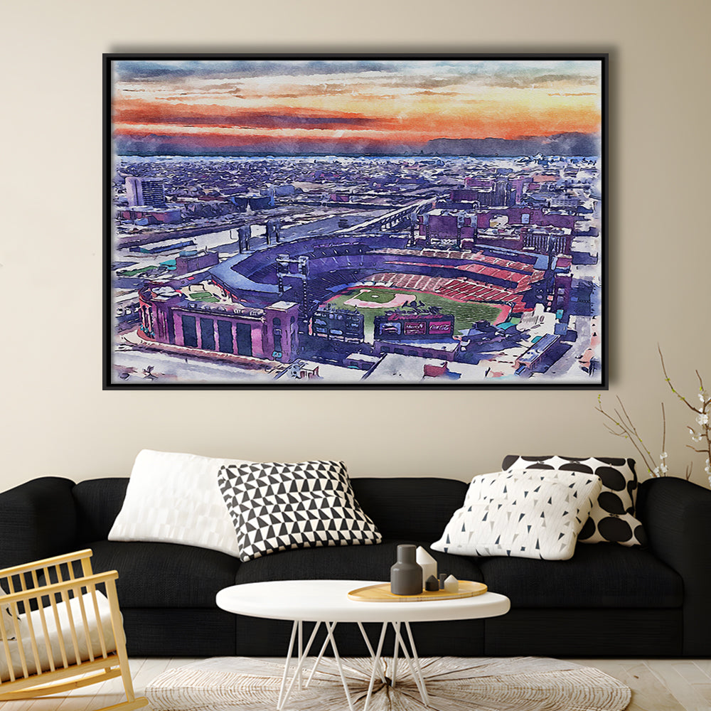 Busch Painting Stadium Watercolor, St Louis, Missouri Watercolor, Sport Gift Art, Framed Canvas Print Wall Art