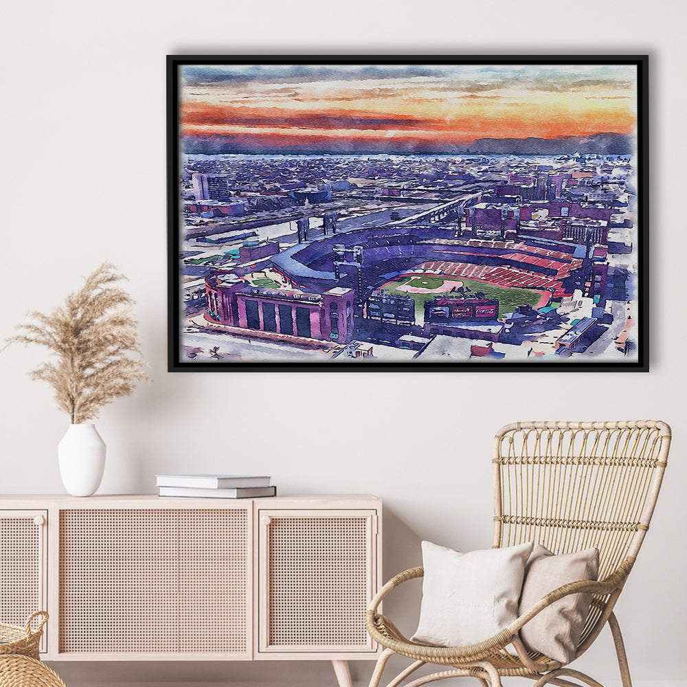 Busch Painting Stadium Watercolor, St Louis, Missouri Watercolor, Sport Gift Art, Framed Canvas Print Wall Art