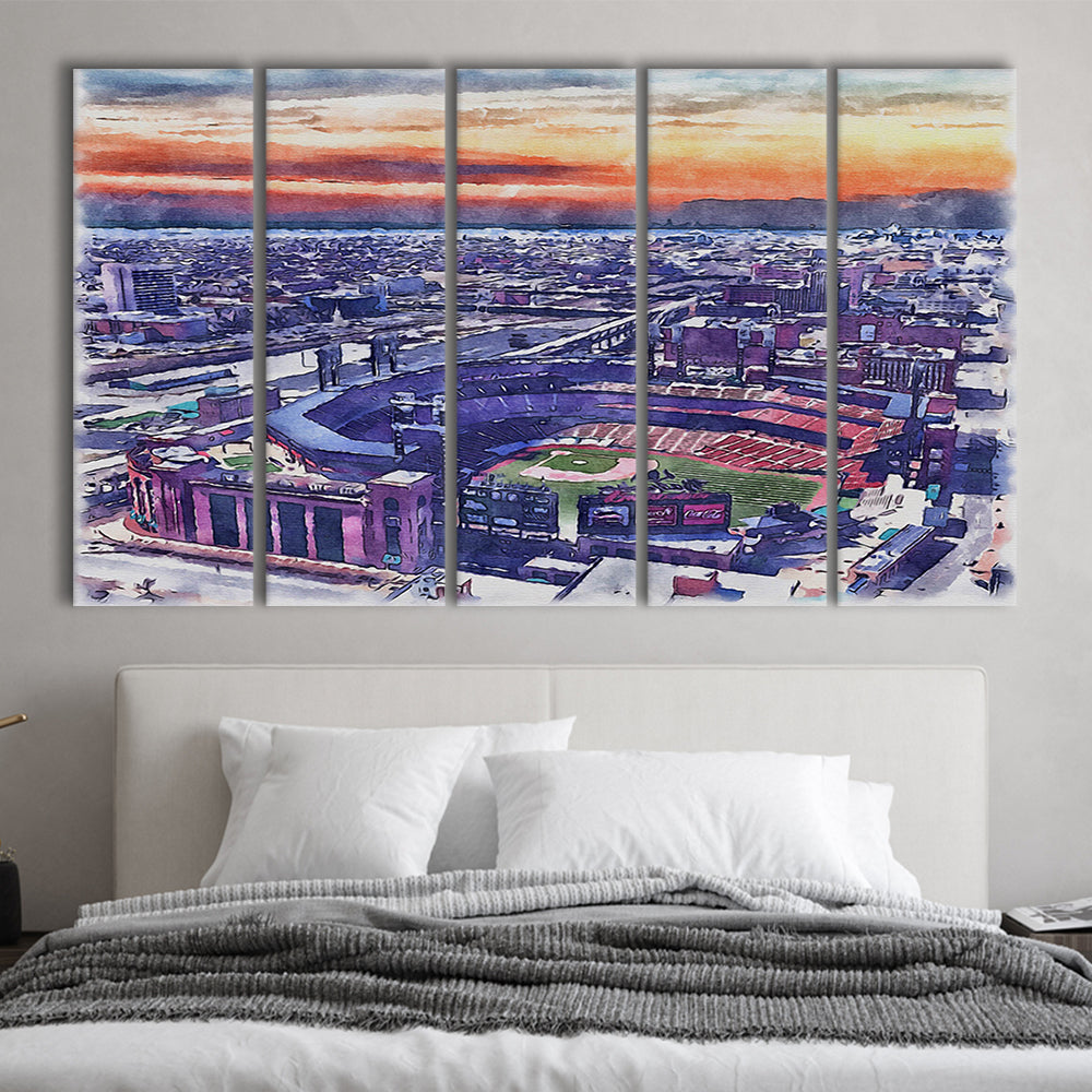 Busch Painting Stadium Watercolor, St Louis, Missouri Watercolor, Sport Art, Extra Large Canvas Print Wall Art
