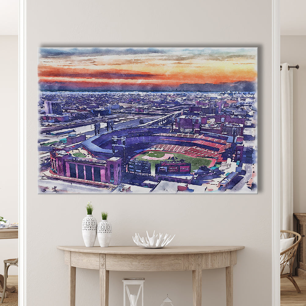 Busch Painting Stadium Watercolor, St Louis, Missouri Watercolor, Sport Art, Gifts for him, Canvas Print Wall Art