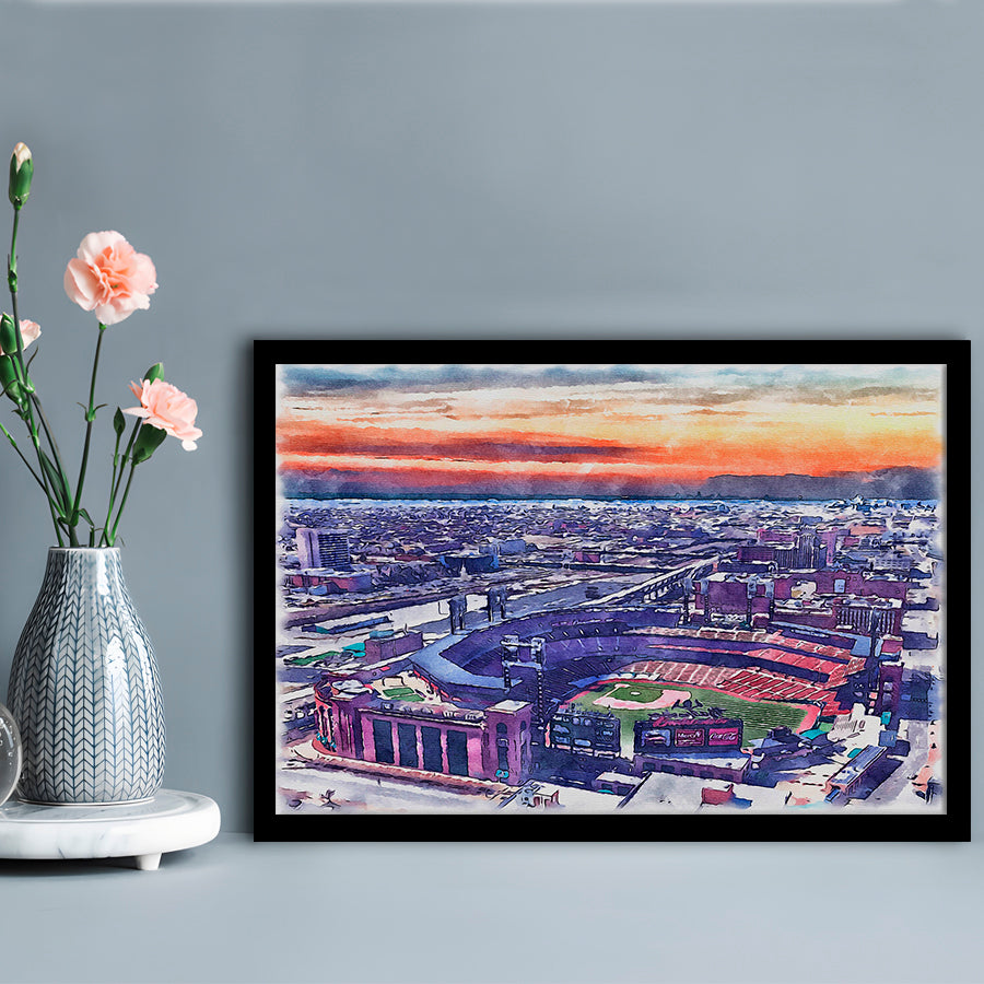 Busch Painting Stadium Watercolor, St Louis, Missouri Watercolor, Sport Gift Art, Framed Art Print Wall Decor