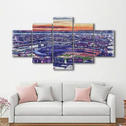Busch Painting Stadium Watercolor, St Louis, Missouri Watercolor, Sport Art, Mixed 5 Panel, Canvas Print Wall Art