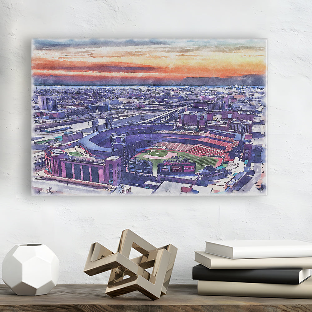 Busch Painting Stadium Watercolor, St Louis, Missouri Watercolor, Sport Art, Gifts for him, Canvas Print Wall Art