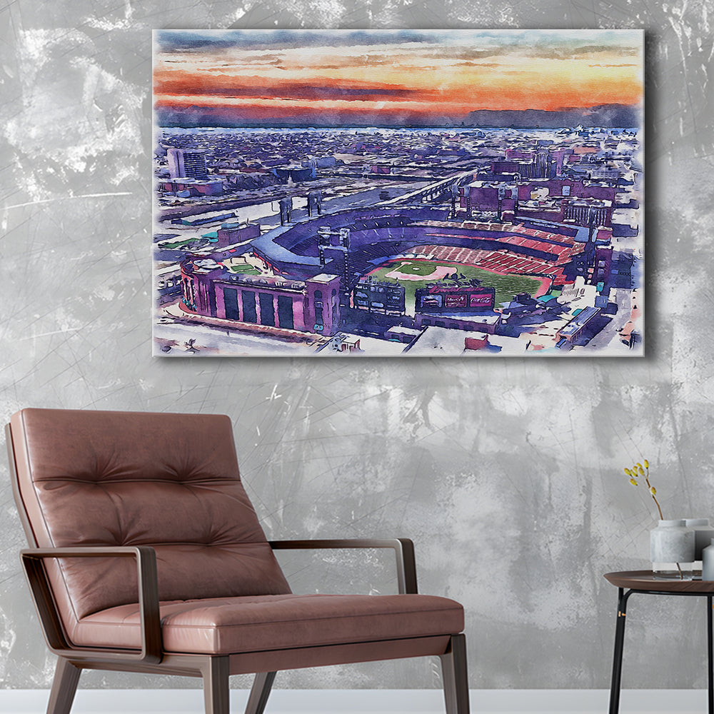 Busch Painting Stadium Watercolor, St Louis, Missouri Watercolor, Sport Art, Gifts for him, Canvas Print Wall Art