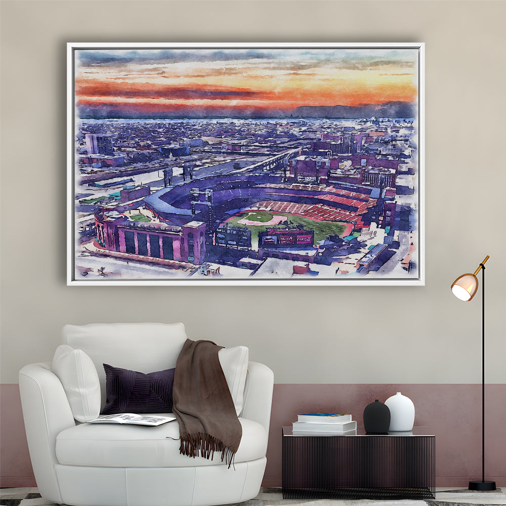 Busch Painting Stadium Watercolor, St Louis, Missouri Watercolor, Sport Gift Art, Framed Canvas Print Wall Art