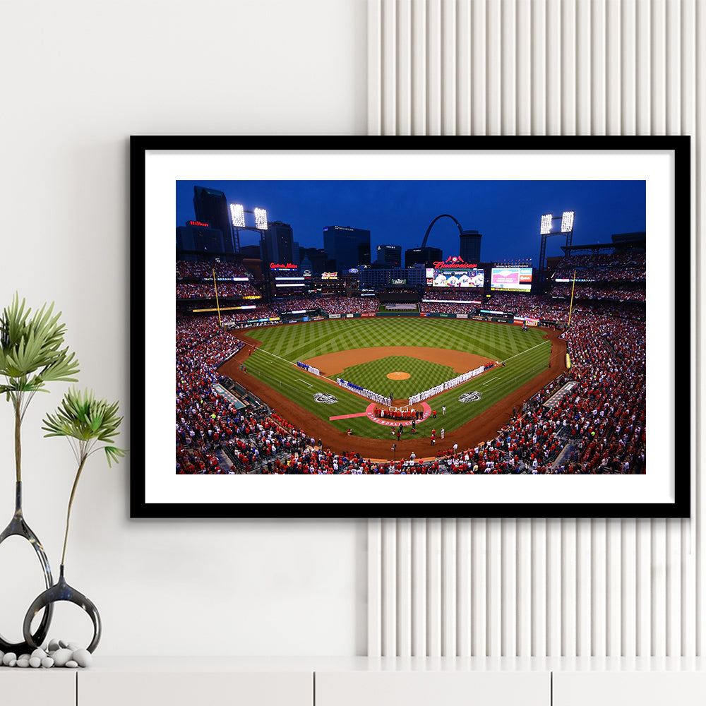 Busch stadium baseball park, Stadium Canvas, Sport Art, Gift for him, White Border Framed Art Print Wall Decor