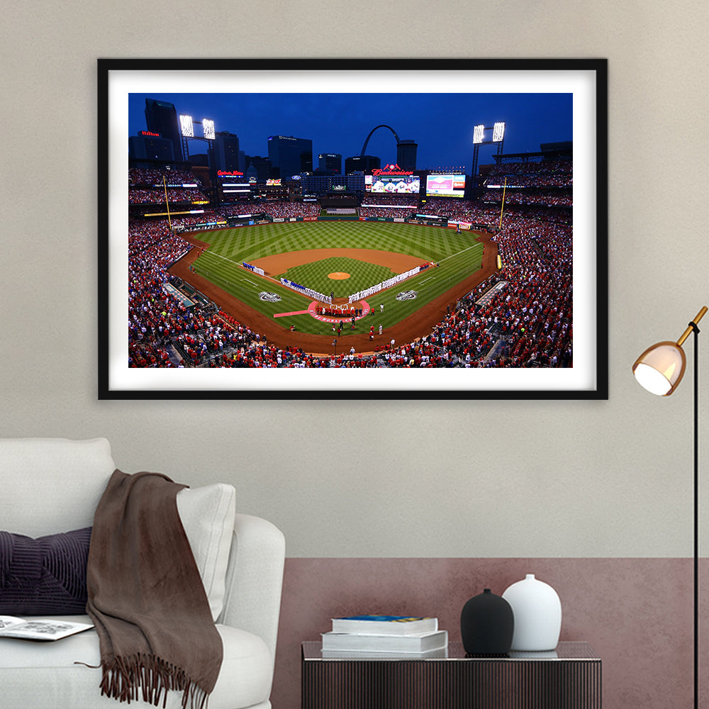 Busch stadium baseball park, Stadium Canvas, Sport Art, Gift for him, White Border Framed Art Print Wall Decor
