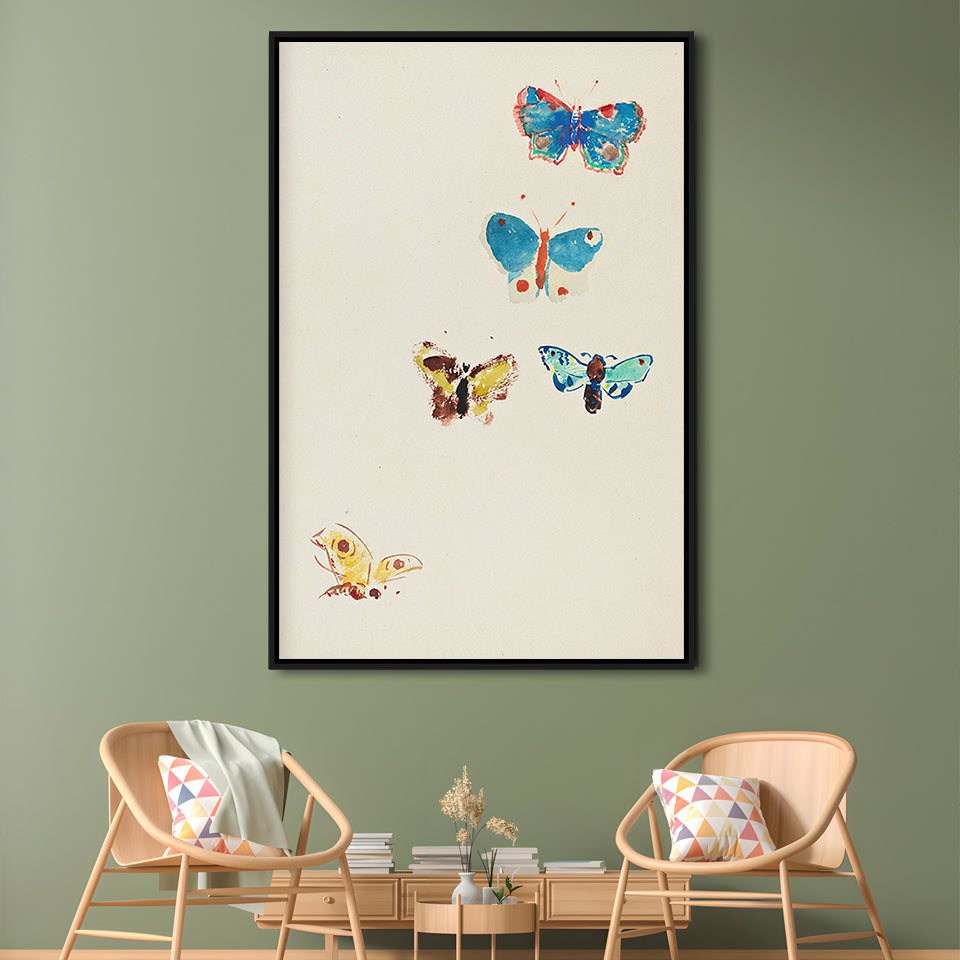 Butterflies Drawing Art Farmhouse Decors Kid's Decor Framed Canvas Print Wall Art