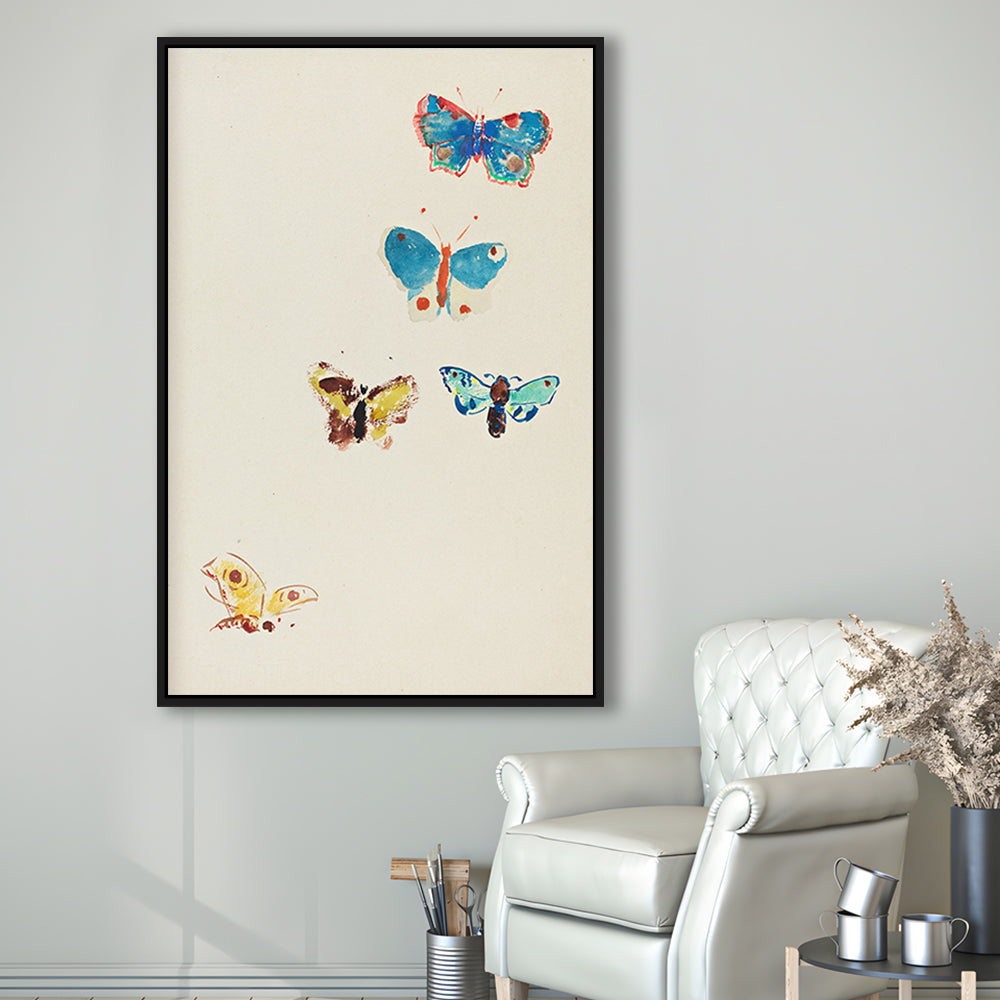 Butterflies Drawing Art Farmhouse Decors Kid's Decor Framed Canvas Print Wall Art