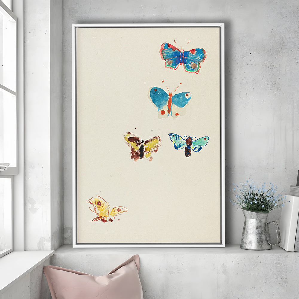 Butterflies Drawing Art Farmhouse Decors Kid's Decor Framed Canvas Print Wall Art
