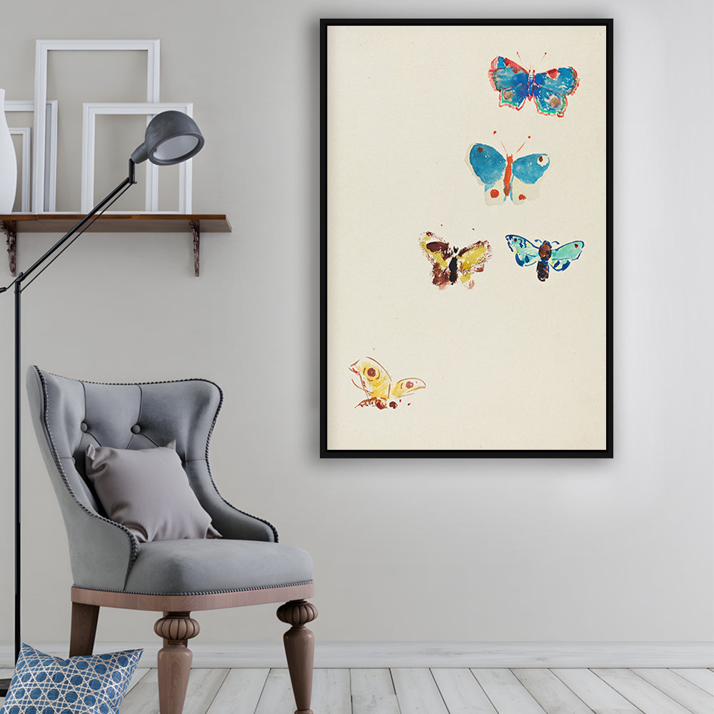 Butterflies Drawing Art Farmhouse Decors Kid's Decor Framed Canvas Print Wall Art