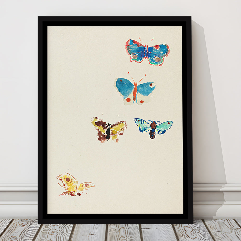 Butterflies Drawing Art Farmhouse Decors Kid's Decor Framed Canvas Print Wall Art
