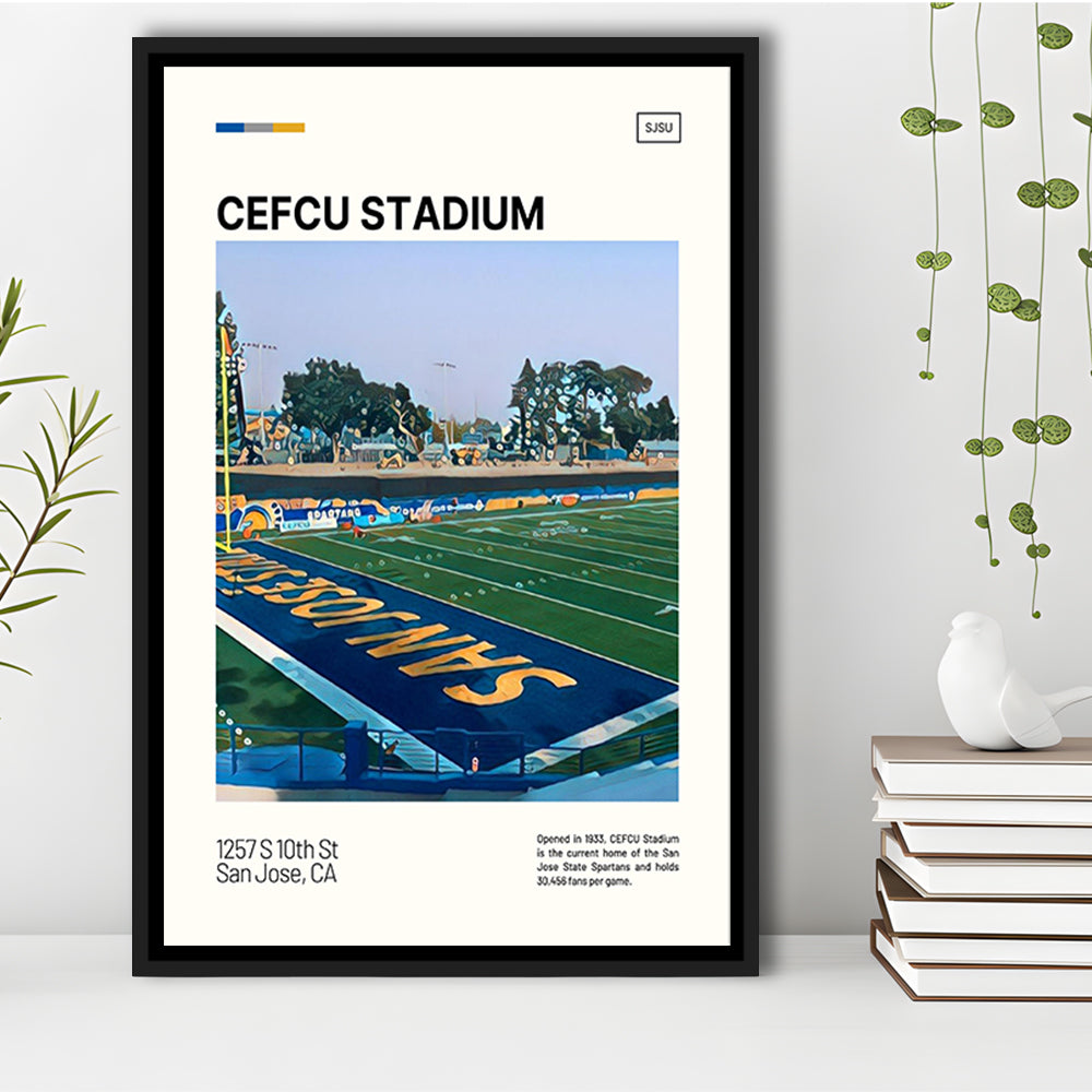 CEFCU Stadium Print, San Jose State Spartans Stadium Canvas Art, Man Cave Gift, Floating Framed Canvas Print Wall Art