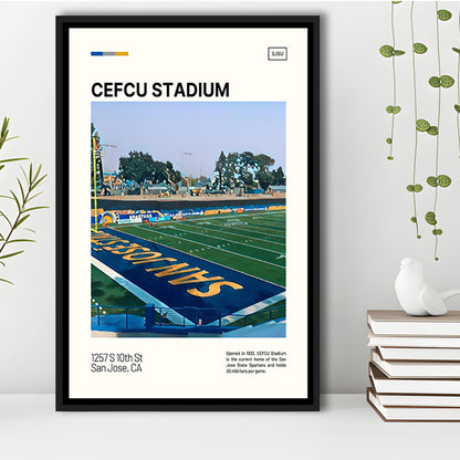 CEFCU Stadium Print, San Jose State Spartans Stadium Canvas Art, Man Cave Gift, Floating Framed Canvas Print Wall Art