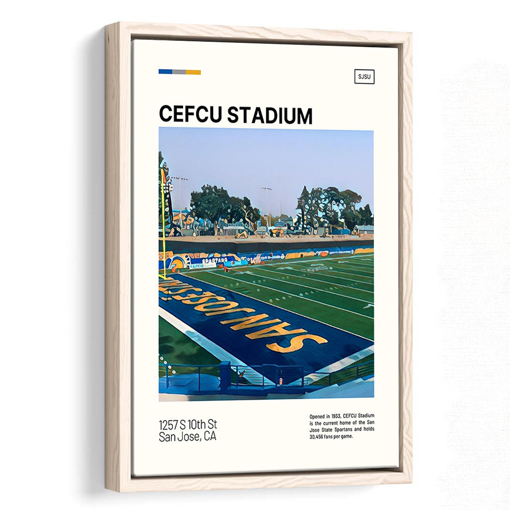 CEFCU Stadium Print, San Jose State Spartans Stadium Canvas Art, Man Cave Gift, Floating Framed Canvas Print Wall Art