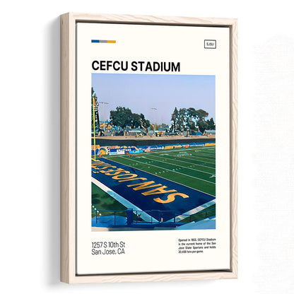 CEFCU Stadium Print, San Jose State Spartans Stadium Canvas Art, Man Cave Gift, Floating Framed Canvas Print Wall Art