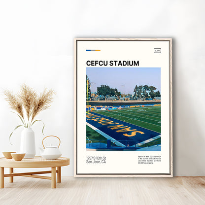 CEFCU Stadium Print, San Jose State Spartans Stadium Canvas Art, Man Cave Gift, Floating Framed Canvas Print Wall Art