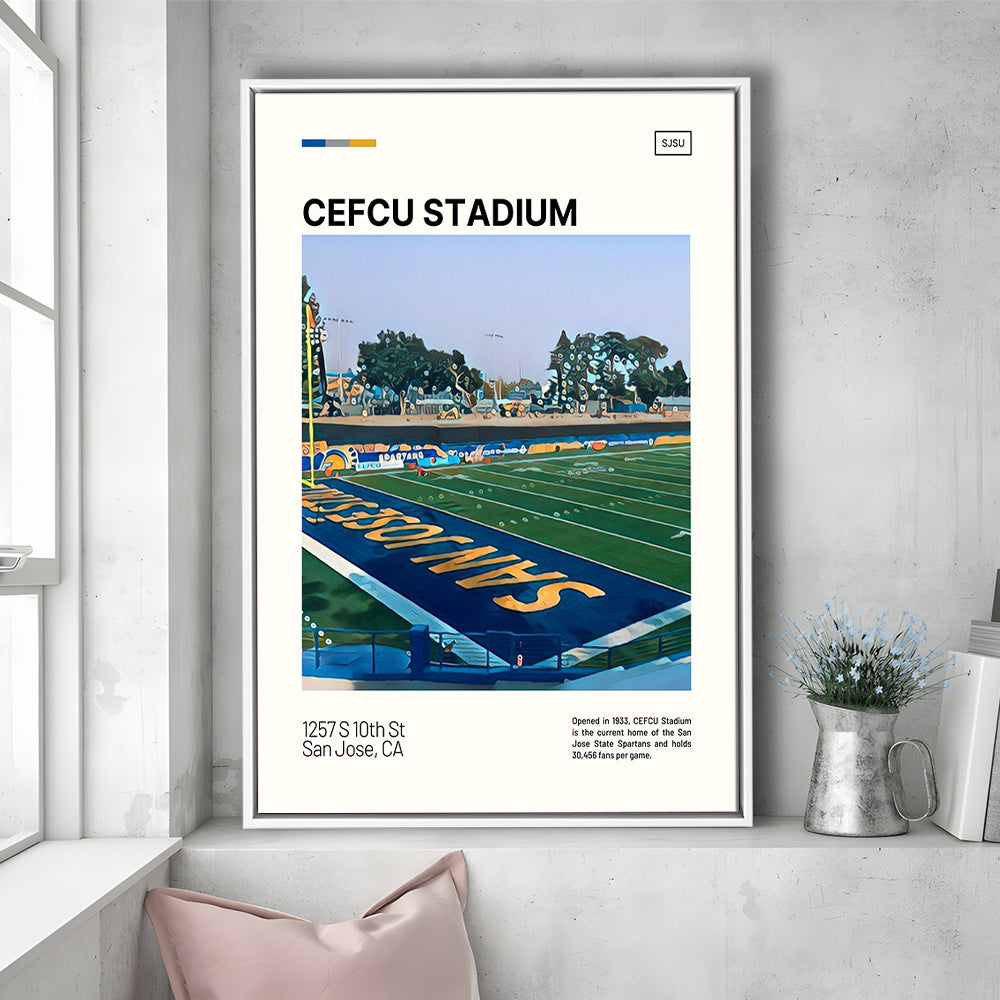 CEFCU Stadium Print, San Jose State Spartans Stadium Canvas Art, Man Cave Gift, Floating Framed Canvas Print Wall Art