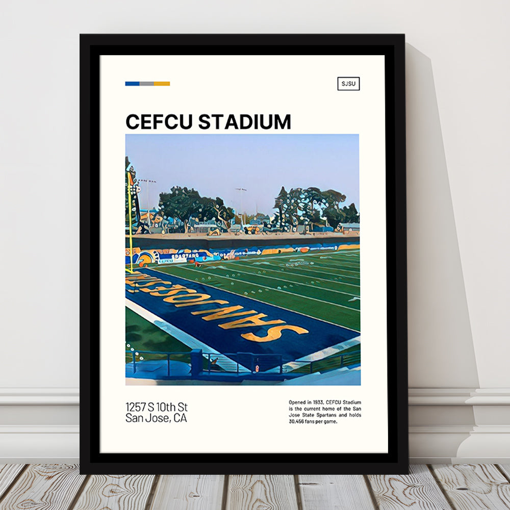 CEFCU Stadium Print, San Jose State Spartans Stadium Canvas Art, Man Cave Gift, Floating Framed Canvas Print Wall Art