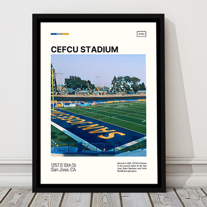 CEFCU Stadium Print, San Jose State Spartans Stadium Canvas Art, Man Cave Gift, Floating Framed Canvas Print Wall Art