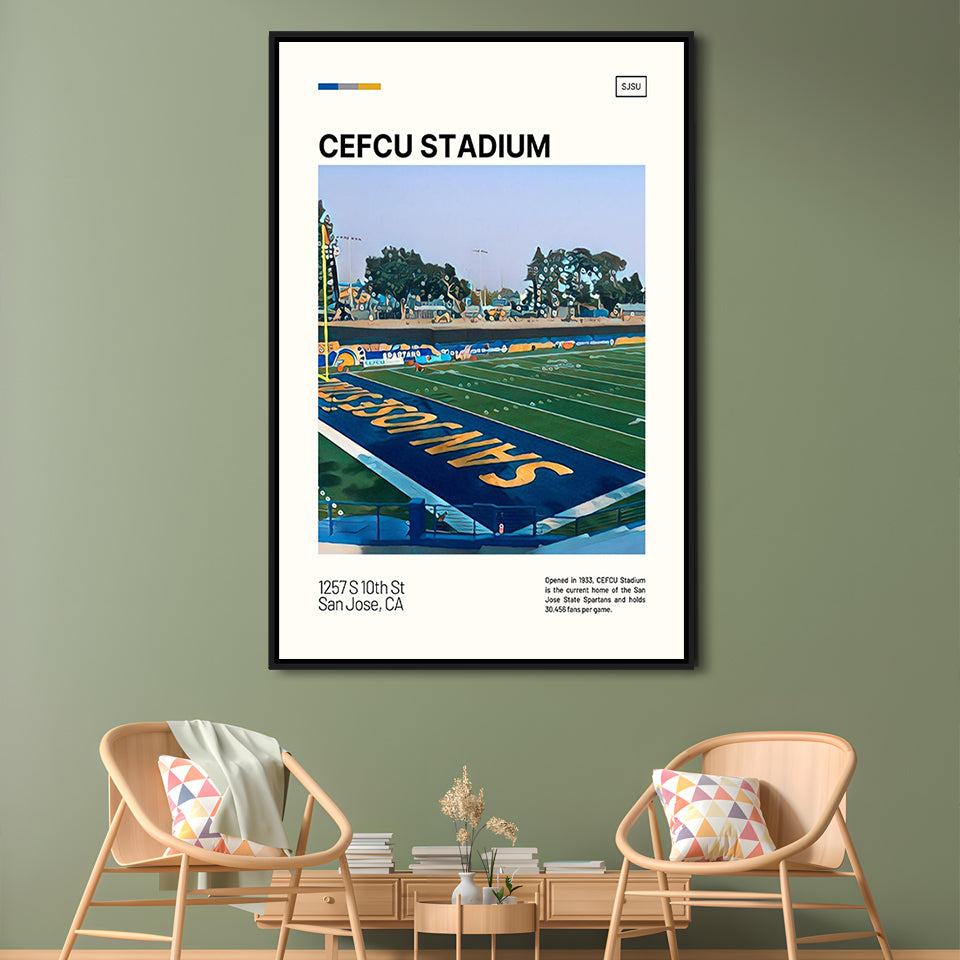 CEFCU Stadium Print, San Jose State Spartans Stadium Canvas Art, Man Cave Gift, Floating Framed Canvas Print Wall Art