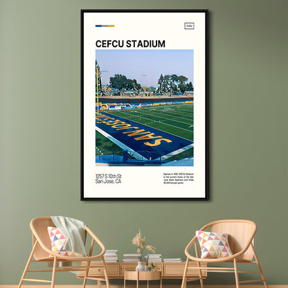 CEFCU Stadium Print, San Jose State Spartans Stadium Canvas Art, Man Cave Gift, Floating Framed Canvas Print Wall Art