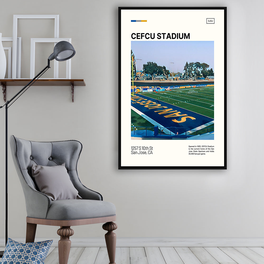 CEFCU Stadium Print, San Jose State Spartans Stadium Canvas Art, Man Cave Gift, Floating Framed Canvas Print Wall Art