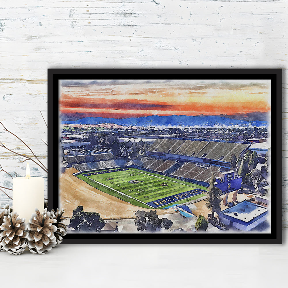 CEFCU Painting Stadium Watercolor, San Jose California Watercolor, Sport Gift Art, Framed Canvas Print Wall Art